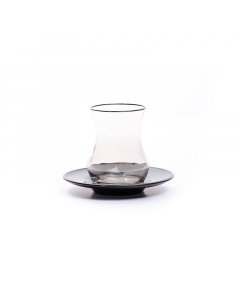 12-Piece Turkish Crystal Tea Cup Set Black