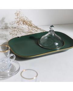 Servering Chinese with green glass cover
