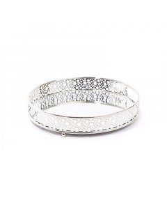 Small round silver mirror tray