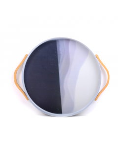 Black and white serving tray - with wooden handle